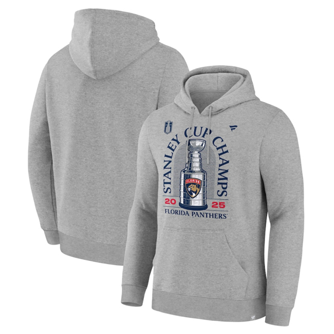Men's Gray Florida Panthers Heather 2025 Stanley Cup Champions Locker Room Fleece Pullover Hoodie